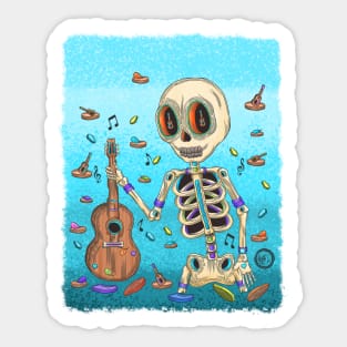 Colorful Mariachi Skeleton - Día De Los Muertos - guitar lover Sticker